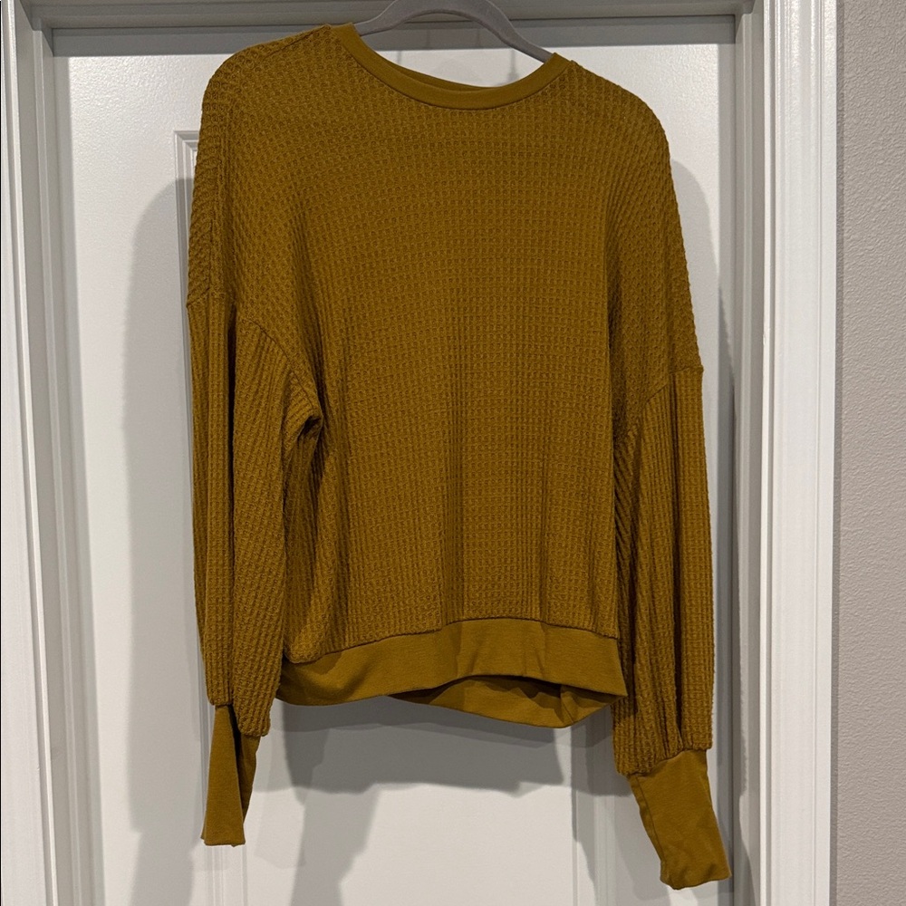 Project Social T Women's Waffle Crew Sweater in Mustard